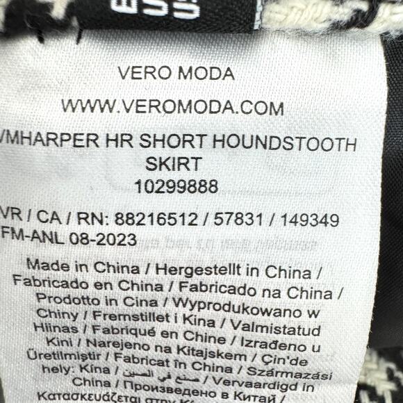 Vero Moda Womens Harper High Rise Skirt Size 2 Mini Straight Houndstooth Black - Picture 7 of 10